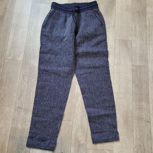 ATHLETA Bali Linen Ankle Pants  Drawstring  Waist Pull-On Blue Striped Size 0